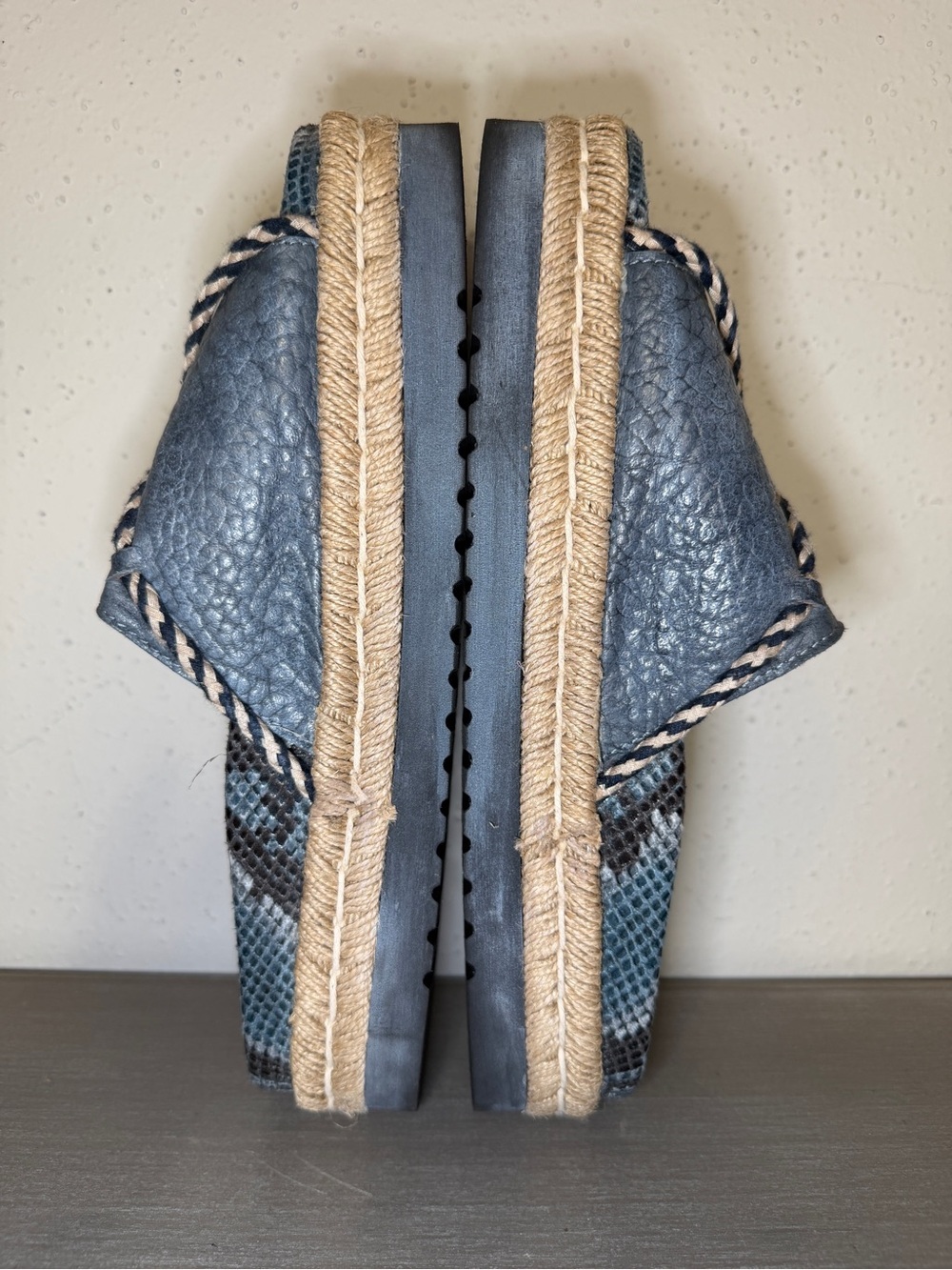 Free People Blue Leather Snakeskin Espadrille Platform Sandals Size 9 Spain - Picture 8 of 11